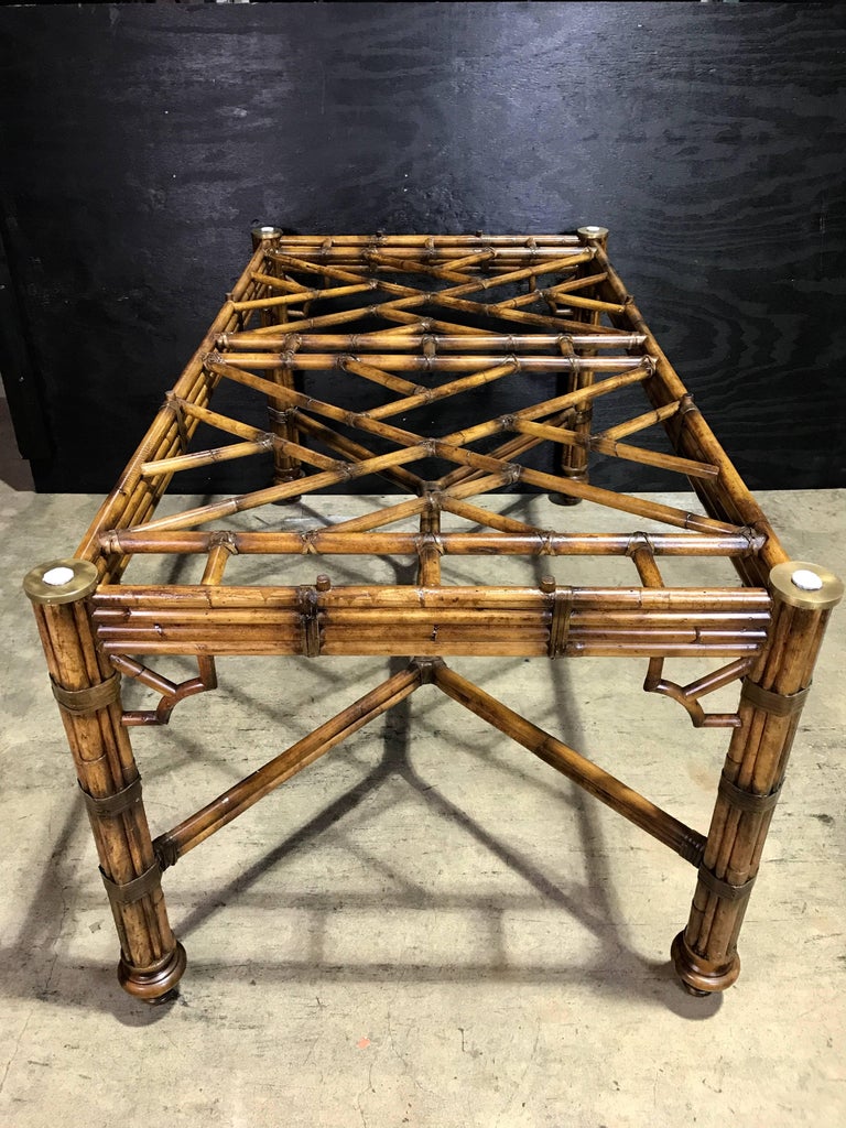 McGuire Bamboo and Leather Rectangular Dining Table Base at 1stDibs