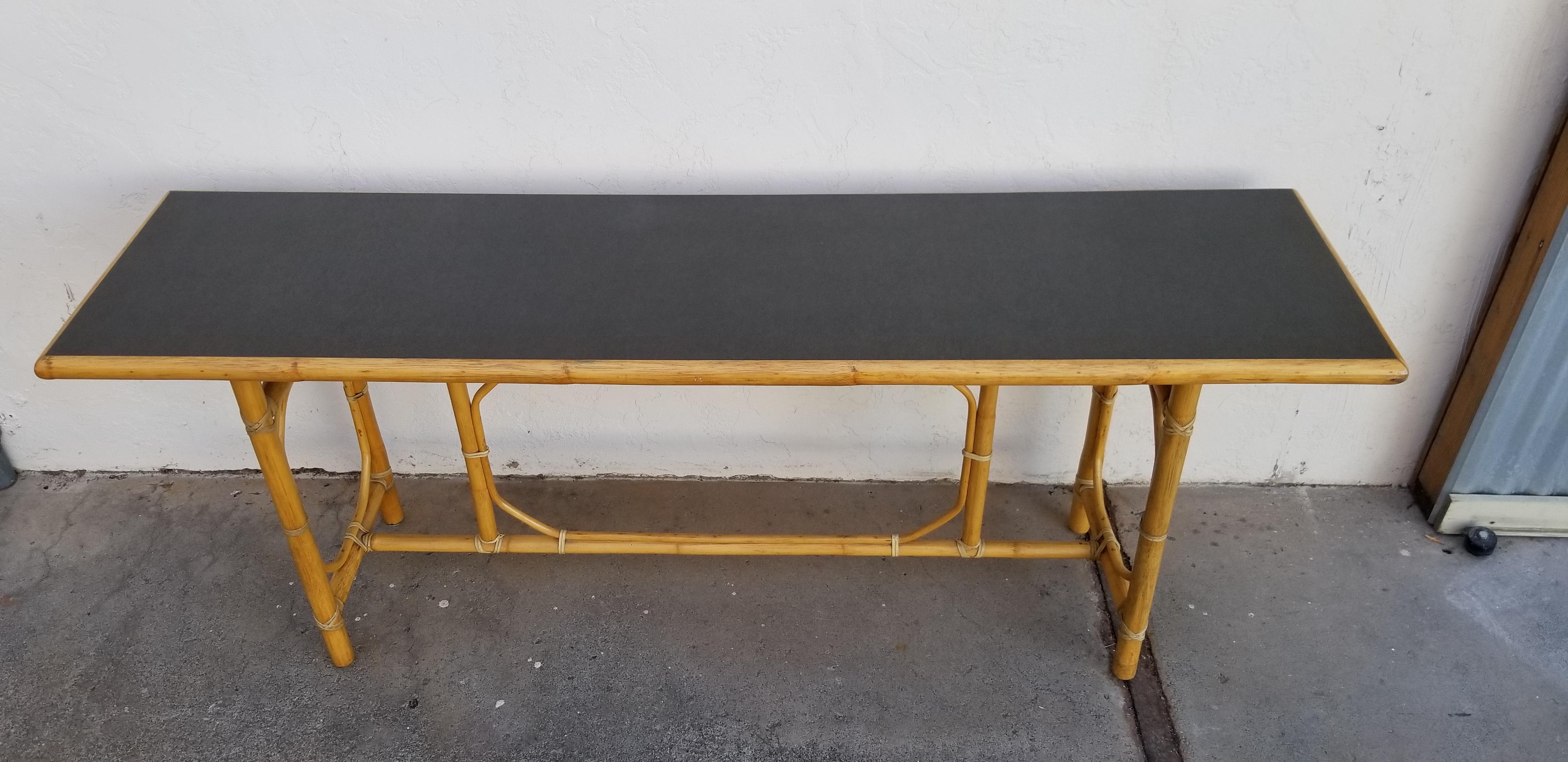American McGuire Bamboo and Leather Console Table