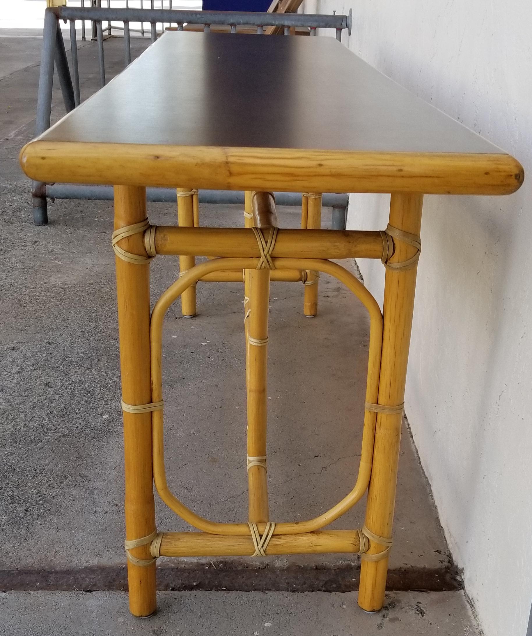 McGuire Bamboo and Leather Console Table In Good Condition In Fulton, CA