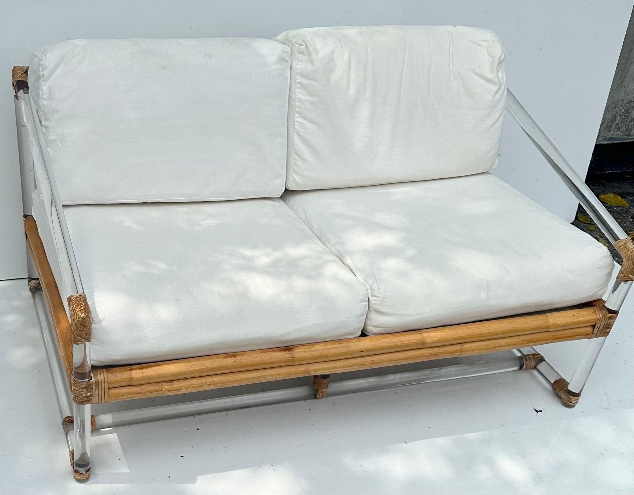McGuire bamboo and Lucite Sofa For Sale 3