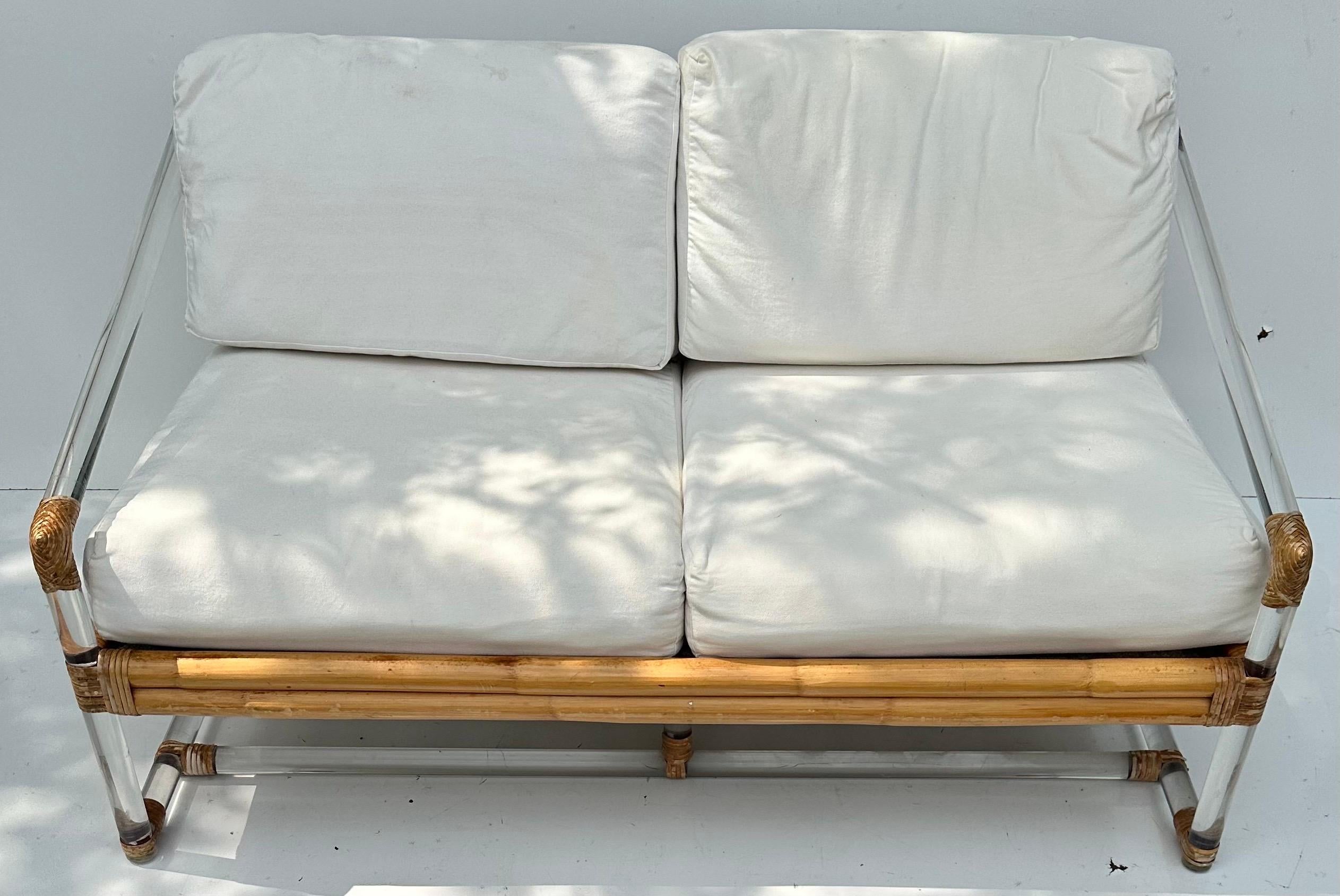 McGuire bamboo and Lucite Sofa For Sale 4
