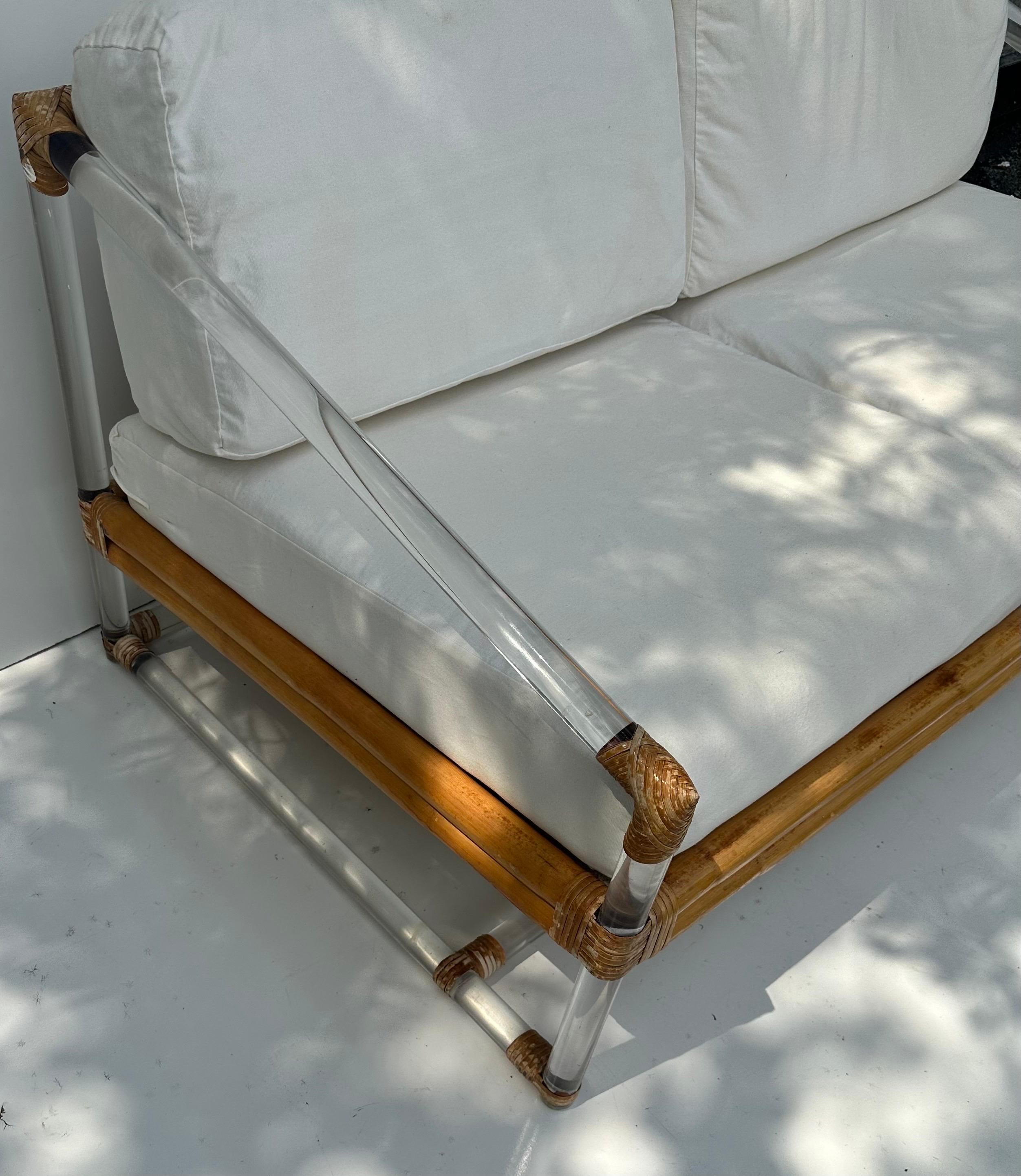 Mid-Century Modern McGuire bamboo and Lucite Sofa For Sale