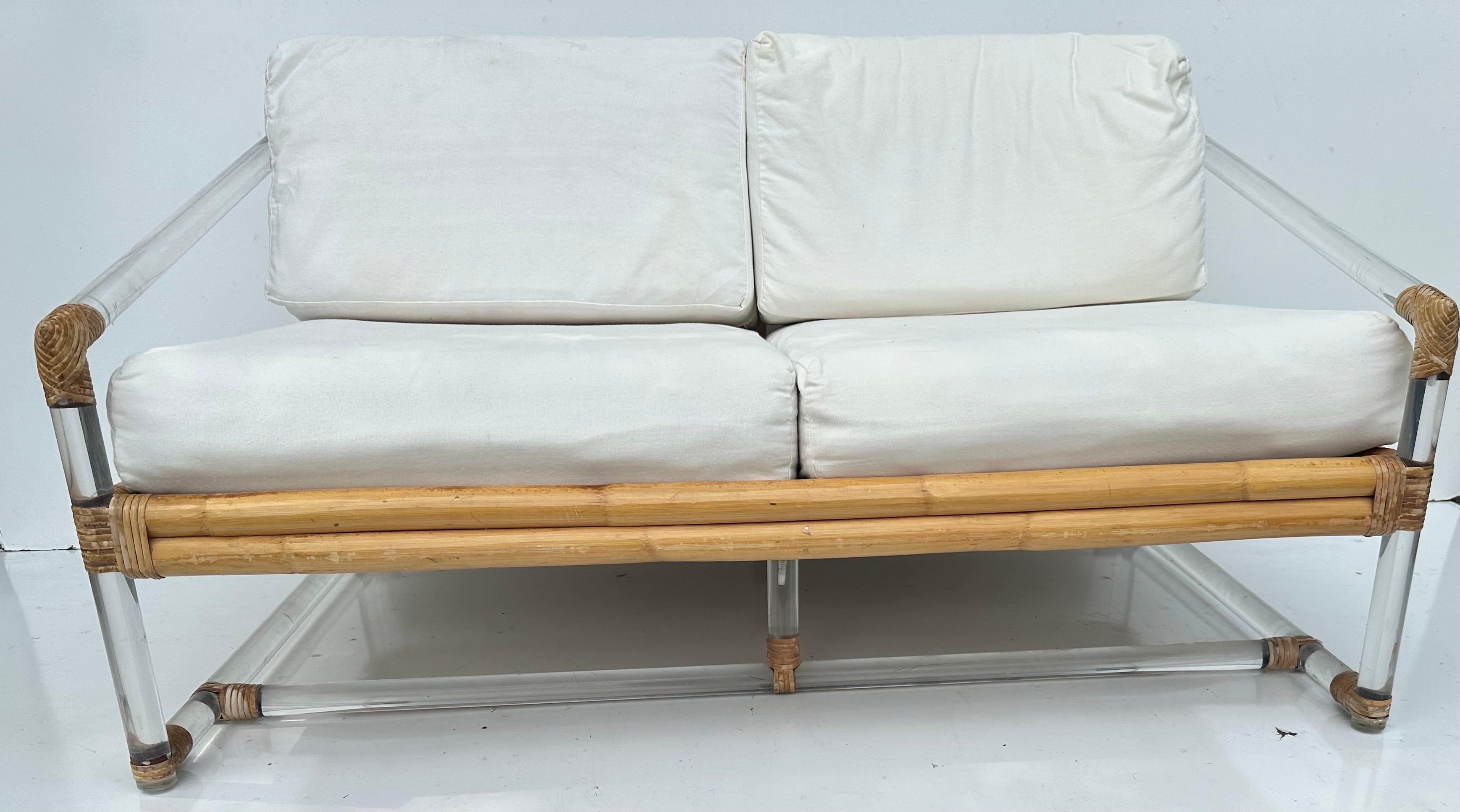 McGuire bamboo and Lucite Sofa For Sale 1