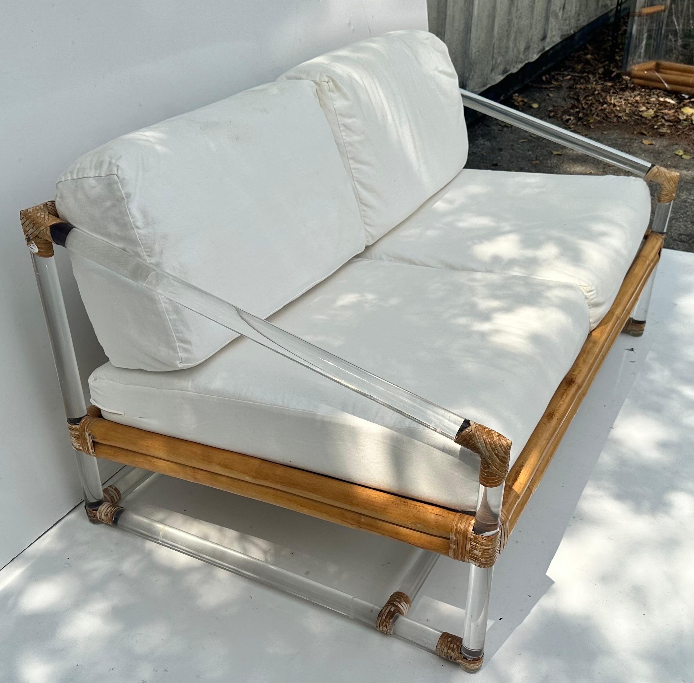 McGuire bamboo and Lucite Sofa For Sale 2