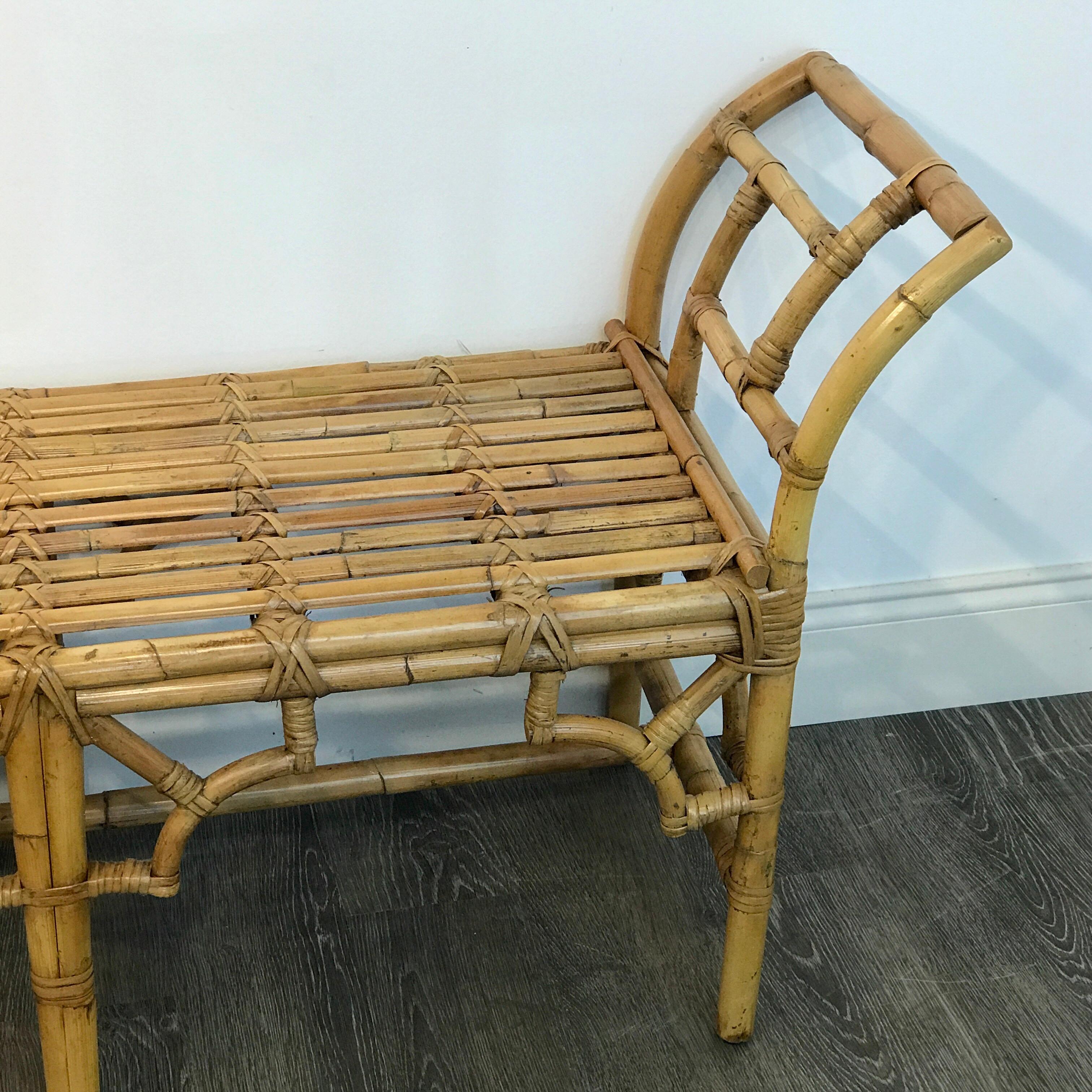 McGuire Bamboo and Rattan Long Bench In Excellent Condition In Atlanta, GA
