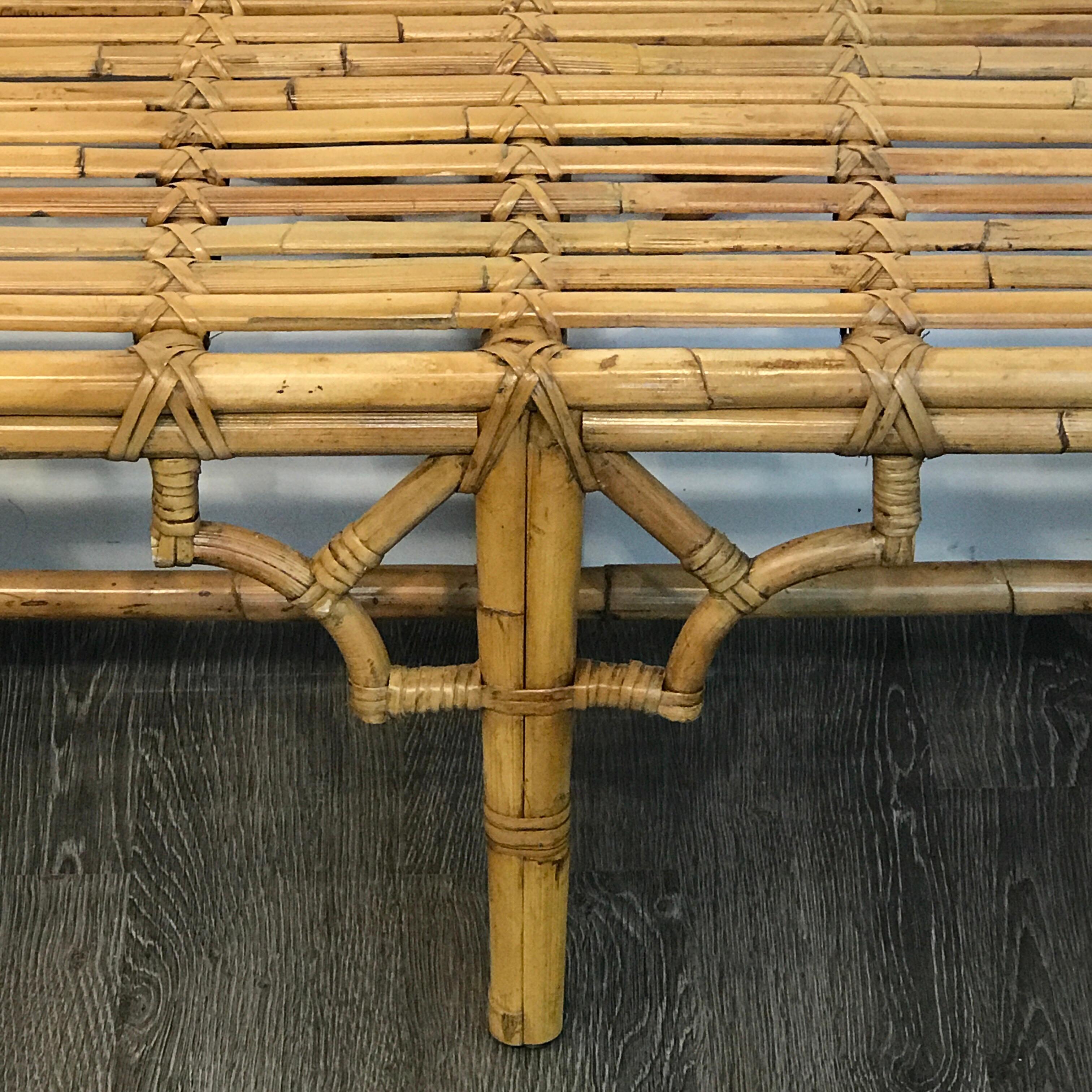 Late 20th Century McGuire Bamboo and Rattan Long Bench