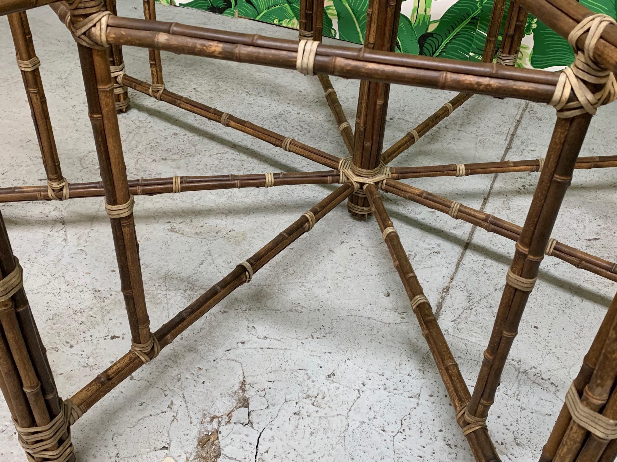 Mid-Century Modern McGuire Bamboo and Raw Hide Hexagonal Dining Table