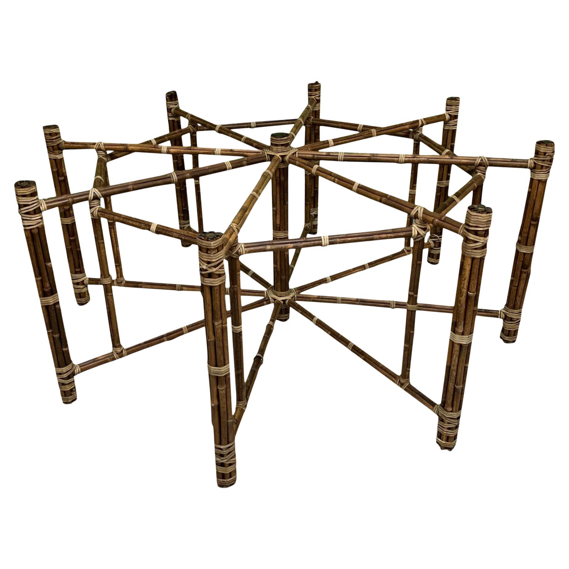 McGuire Bamboo and Raw Hide Hexagonal Dining Table