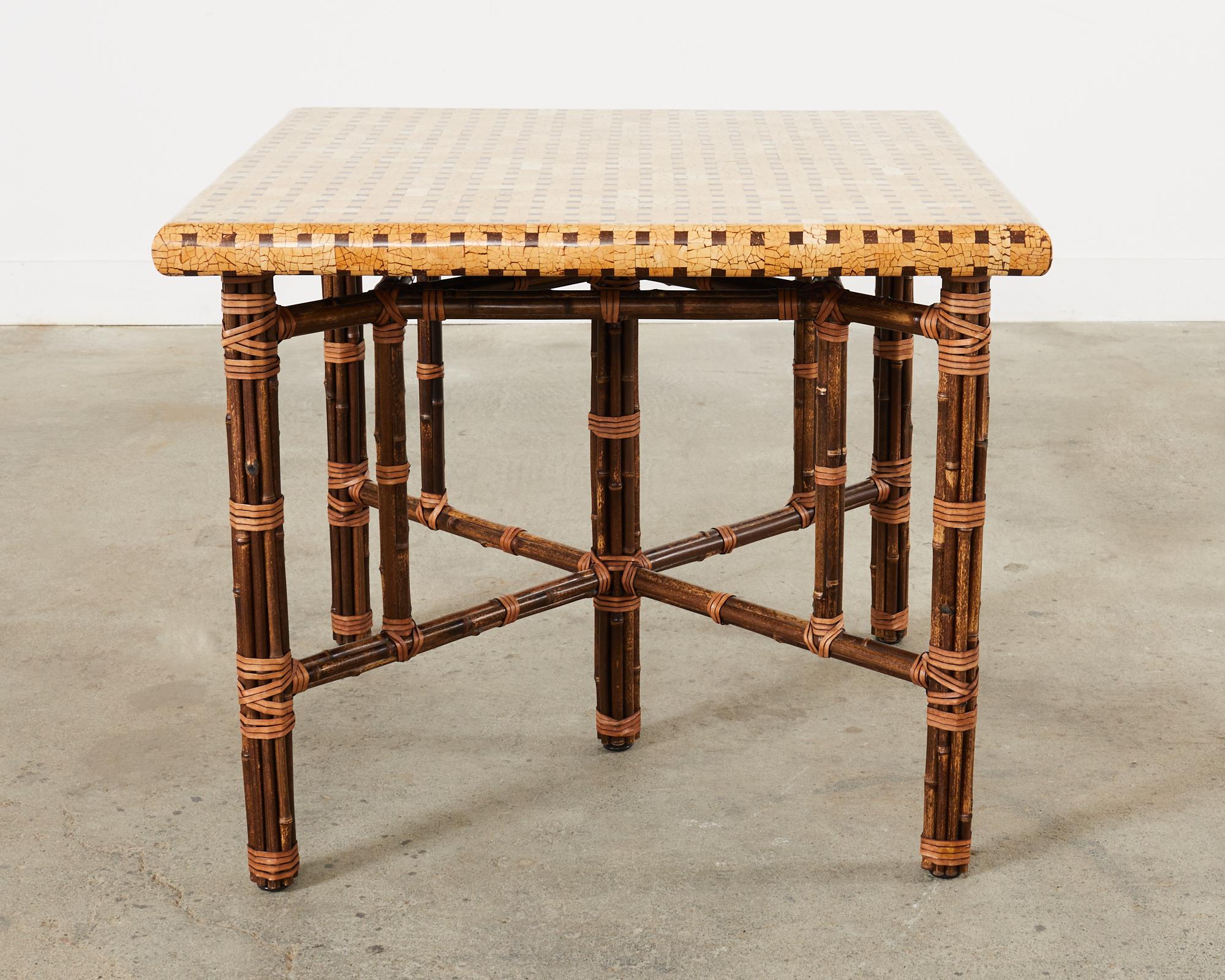 Organic Modern McGuire Bamboo Center Dining Table with Trompe-l'oeil Top