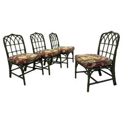Vintage McGuire Bamboo Dining Chairs With Tropical Fabric Cushions - Set of Four
