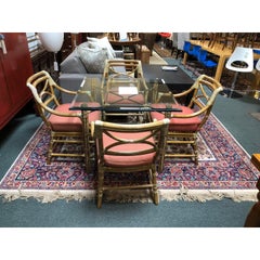 McGuire Bamboo Dining Table and Four Armchairs, Five-Piece Set