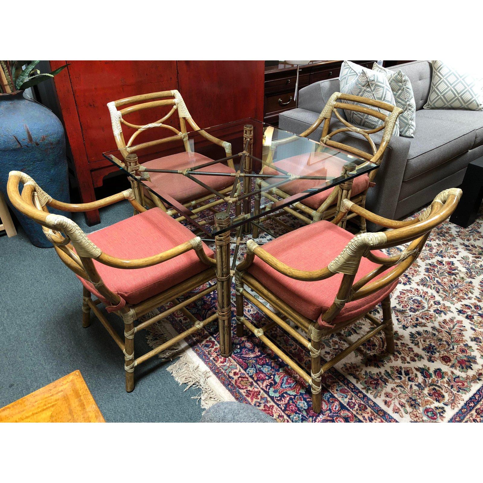 McGuire Bamboo Dining Table and Four Armchairs, Five-Piece Set In Good Condition In San Francisco, CA