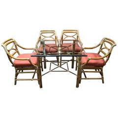 McGuire Bamboo Dining Table and Four Armchairs, Five-Piece Set