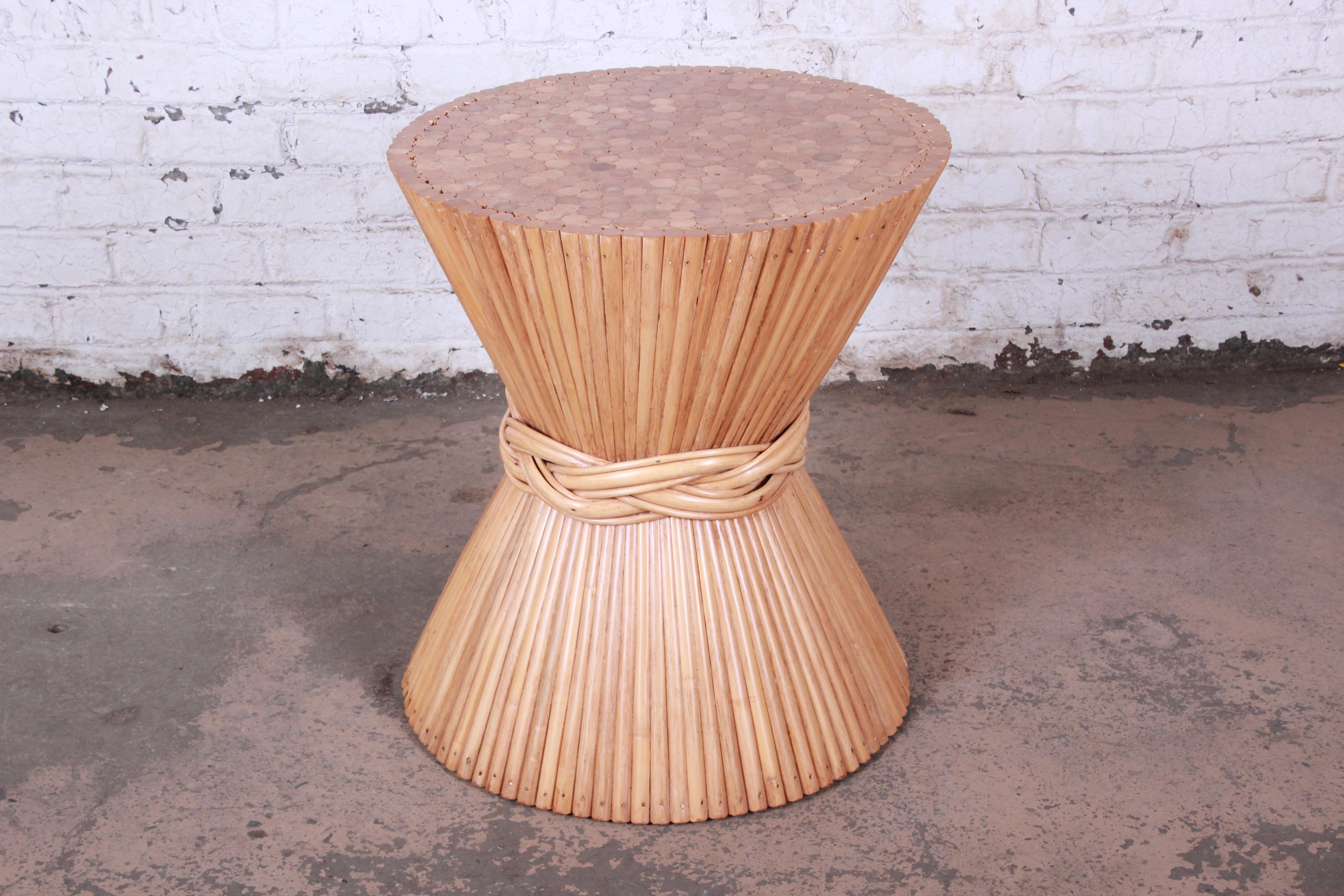 Mid-Century Modern McGuire Sheaf of Wheat Bamboo Pedestal Dining Table
