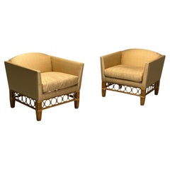 McGuire, Bamboo, Rattan, Fabric, Large Lounge Chairs, USA, 1960s