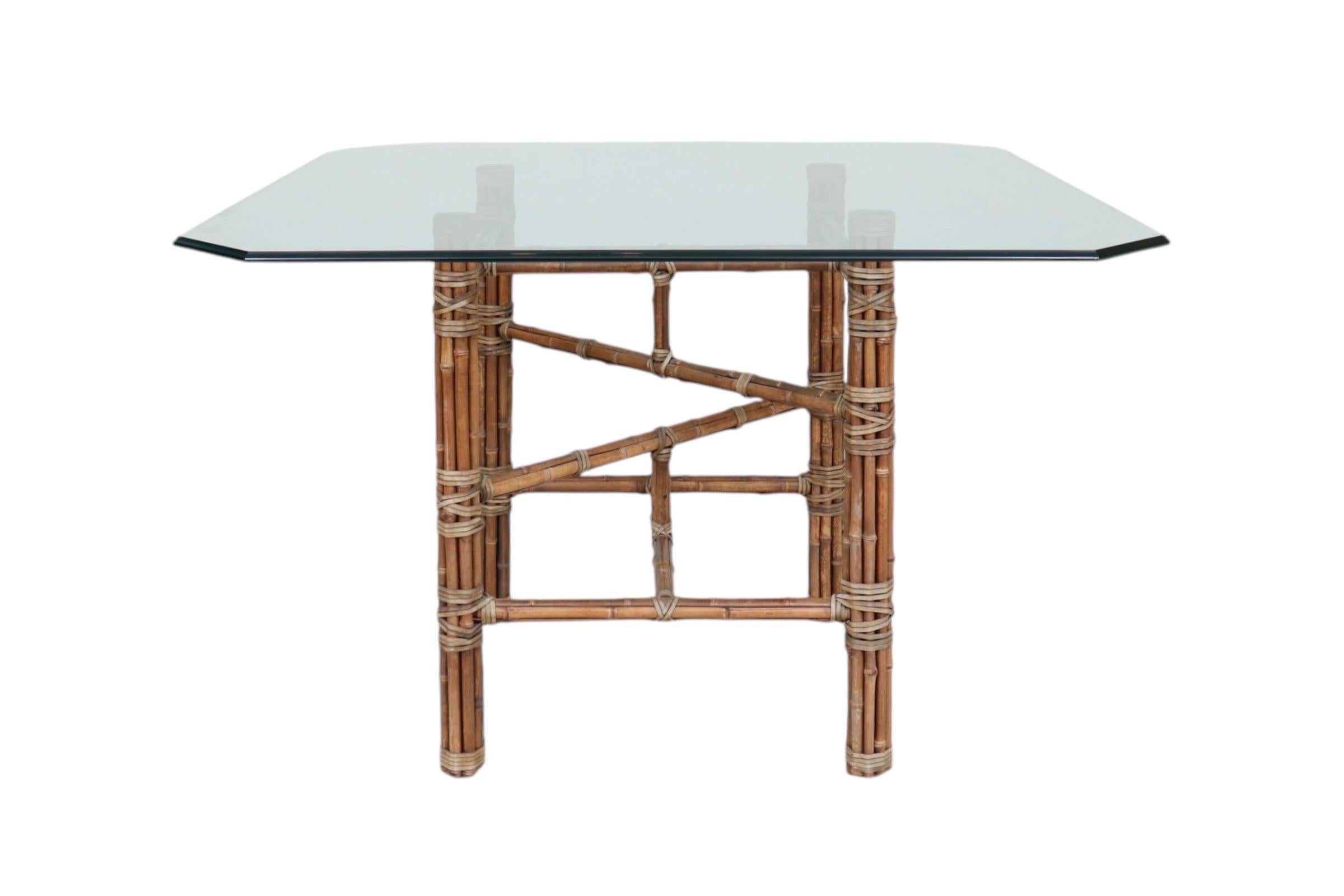 Organic Modern McGuire Bamboo Rattan & Glass Square Dining Table