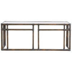 McGuire Bamboo Rattan Mirror Top Console Table
