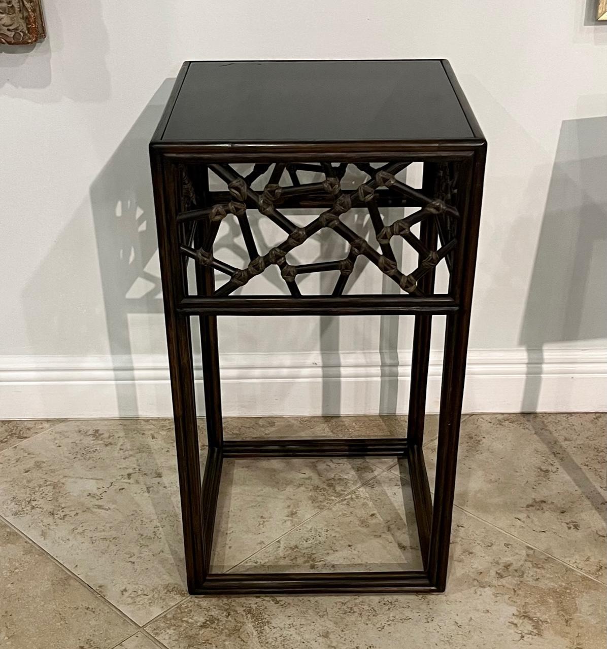 American McGuire Bamboo Rattan Square Side Table with Glass Top