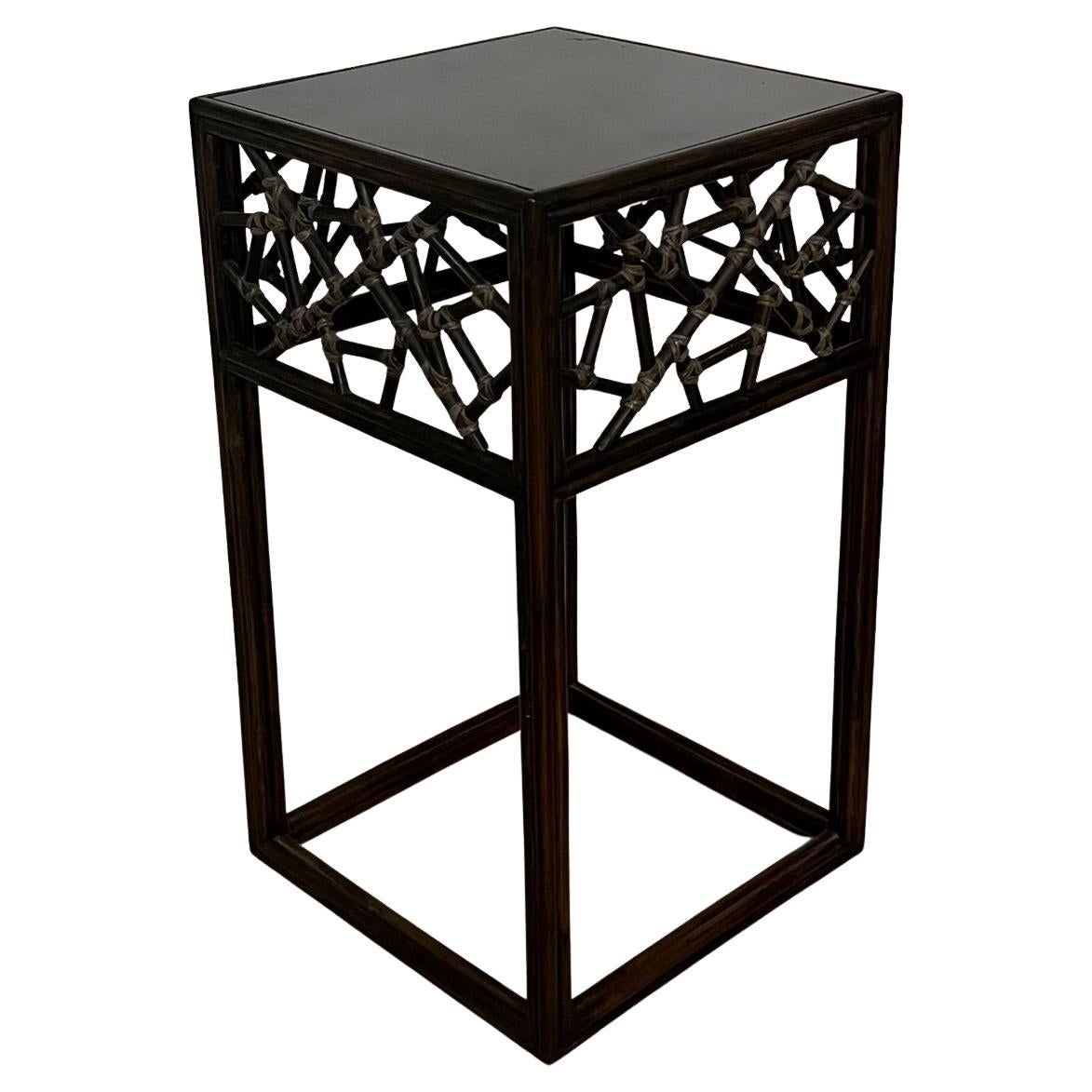 McGuire Bamboo Rattan Square Side Table with Glass Top