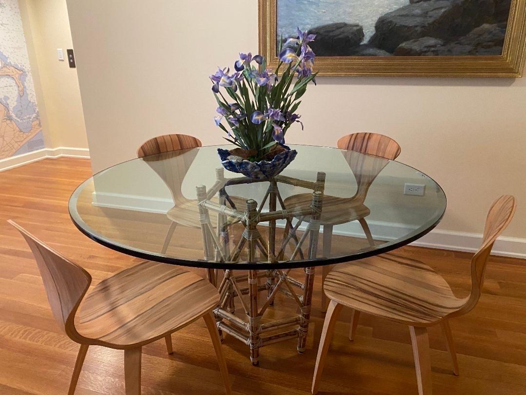 McGuire Bamboo Table with Steel Supports and Glass Top 4
