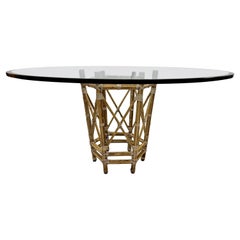 Table McGuire en bambou avec supports en acier et plateau en verre