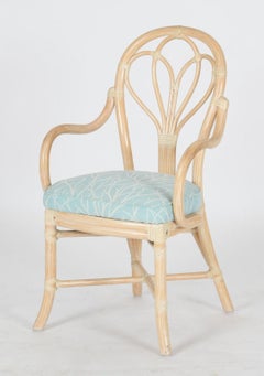 Set of Four McGuire Bent Rattan Bistro Loop Back Dining Arm Chairs