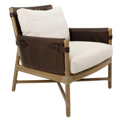 McGuire Bercut Chocolate Leather And Rattan Lounge Chair