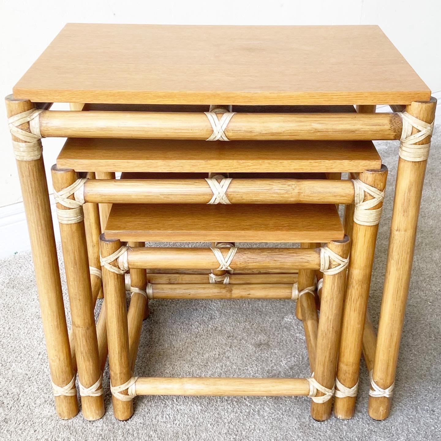 Bohemian McGuire Boho Chic Bamboo Nesting Tables, Set of 3 For Sale