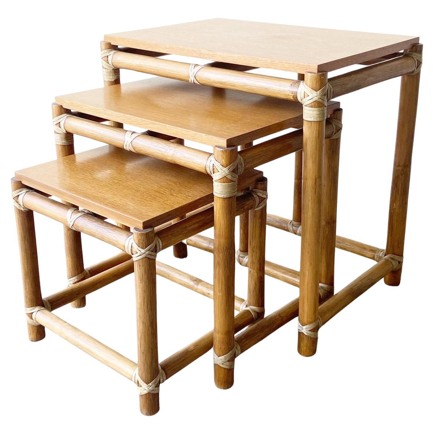 McGuire Boho Chic Bamboo Nesting Tables, Set of 3 For Sale