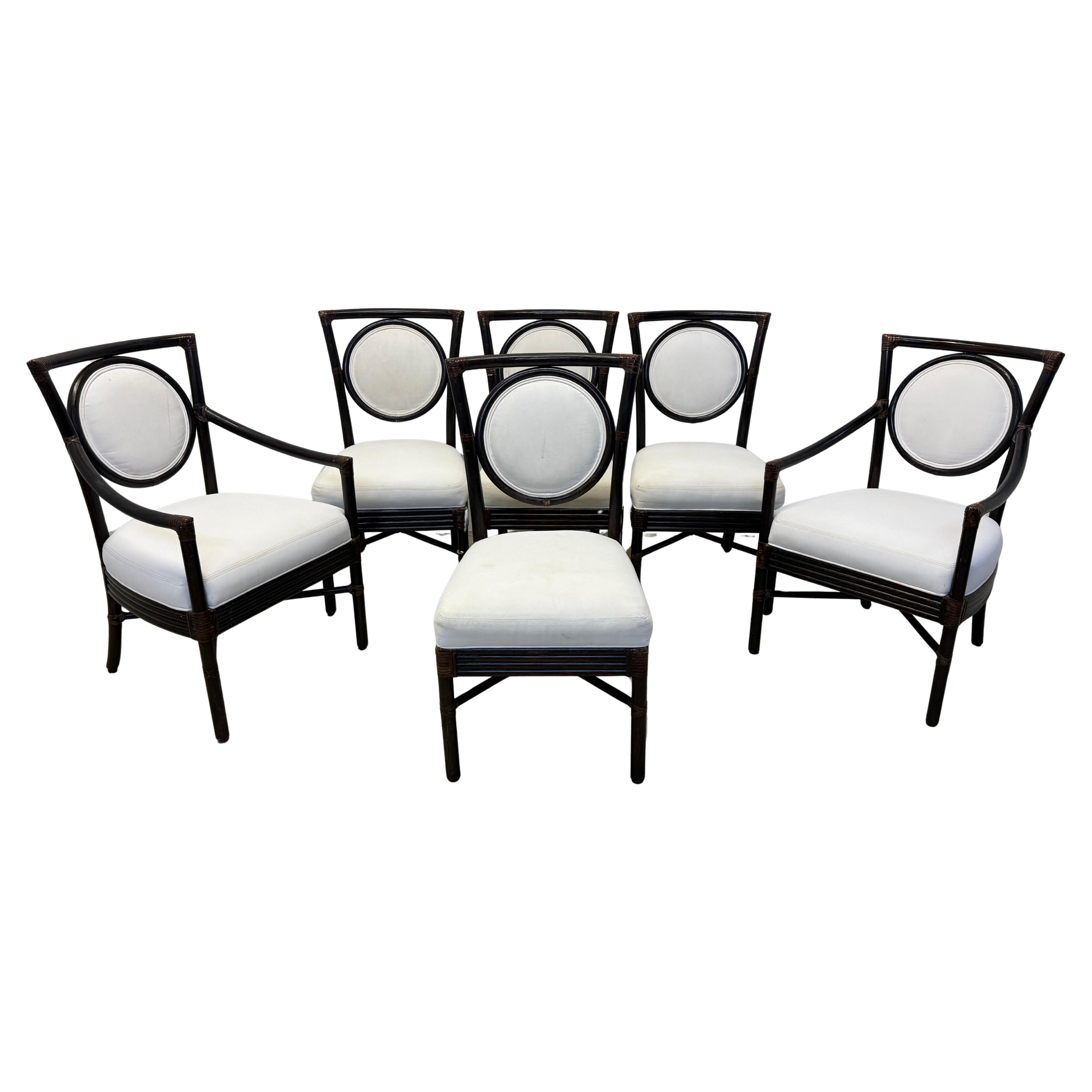 McGuire Brown Bamboo and Leather Dining Chairs - Set of Six en vente