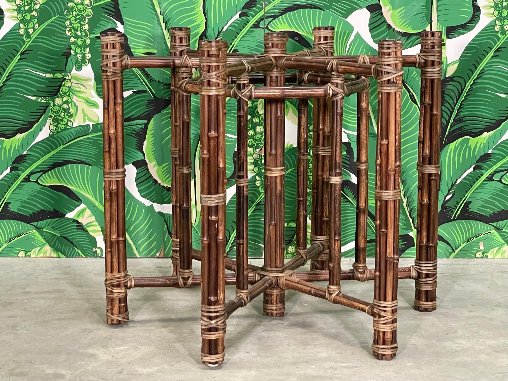 Organic Modern McGuire Bundled Bamboo Hexagonal Dining Table Base For Sale
