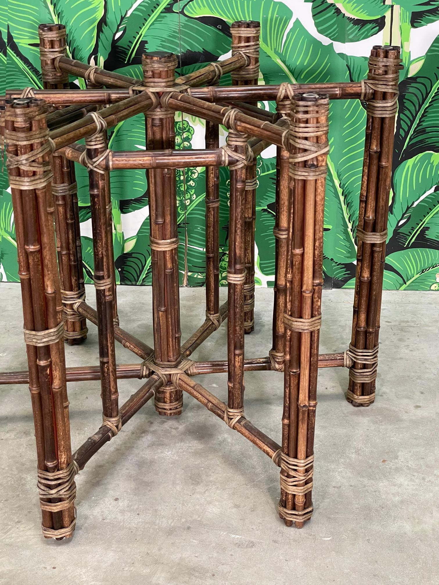 20th Century McGuire Bundled Bamboo Hexagonal Dining Table Base For Sale