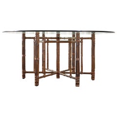 McGuire California Modern Hexagonal Bamboo Round Glass Dining Table
