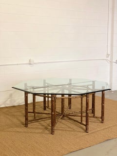McGuire California Modern Octagonal Bamboo Rattan and Glass Dining Table