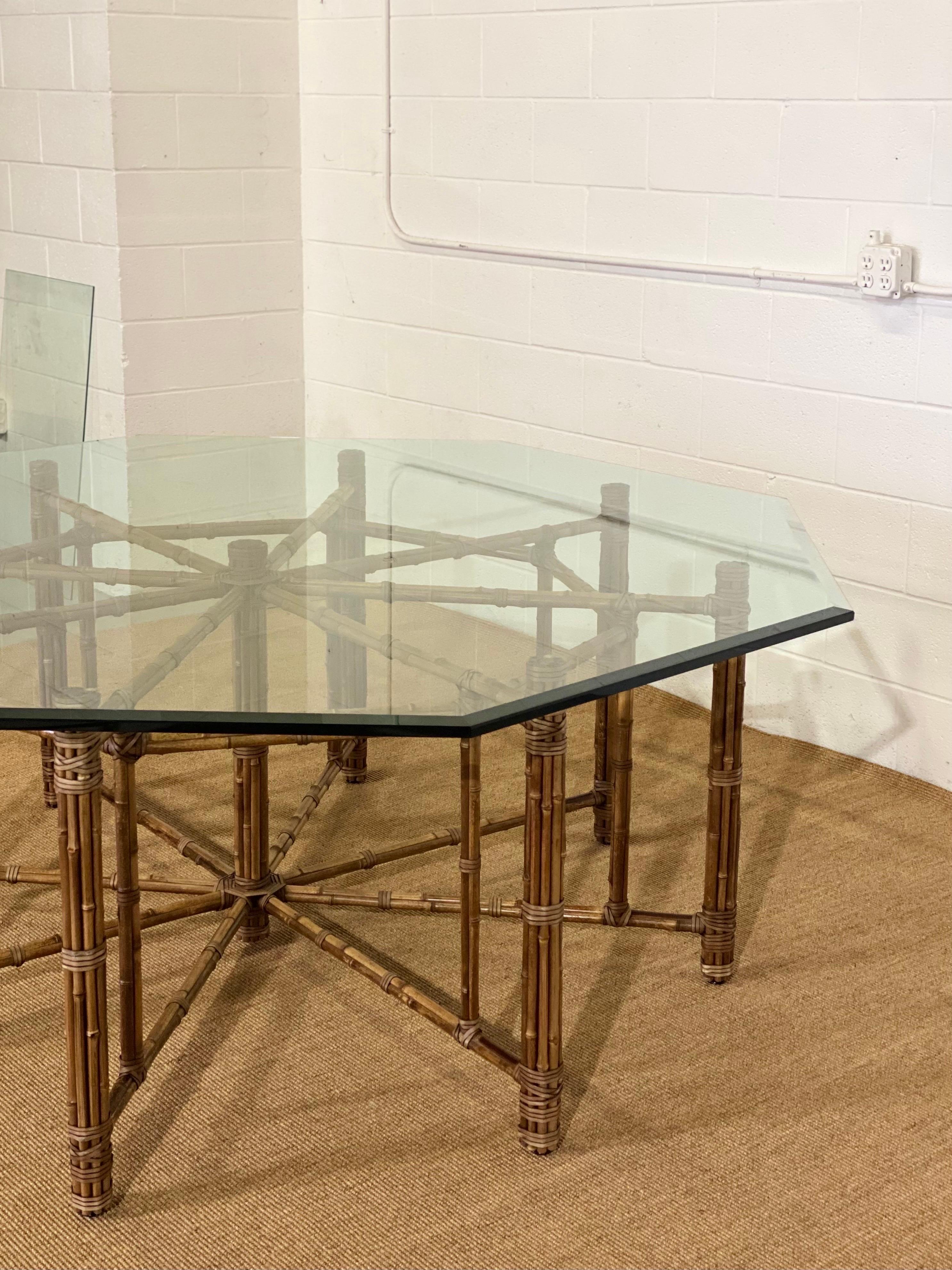Mid-Century Modern McGuire California Modern Octagonal Bamboo Rattan and Glass Dining Table