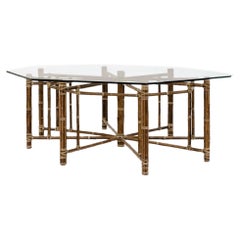 McGuire California Modern Octagonal Bamboo Rattan and Glass Dining Table