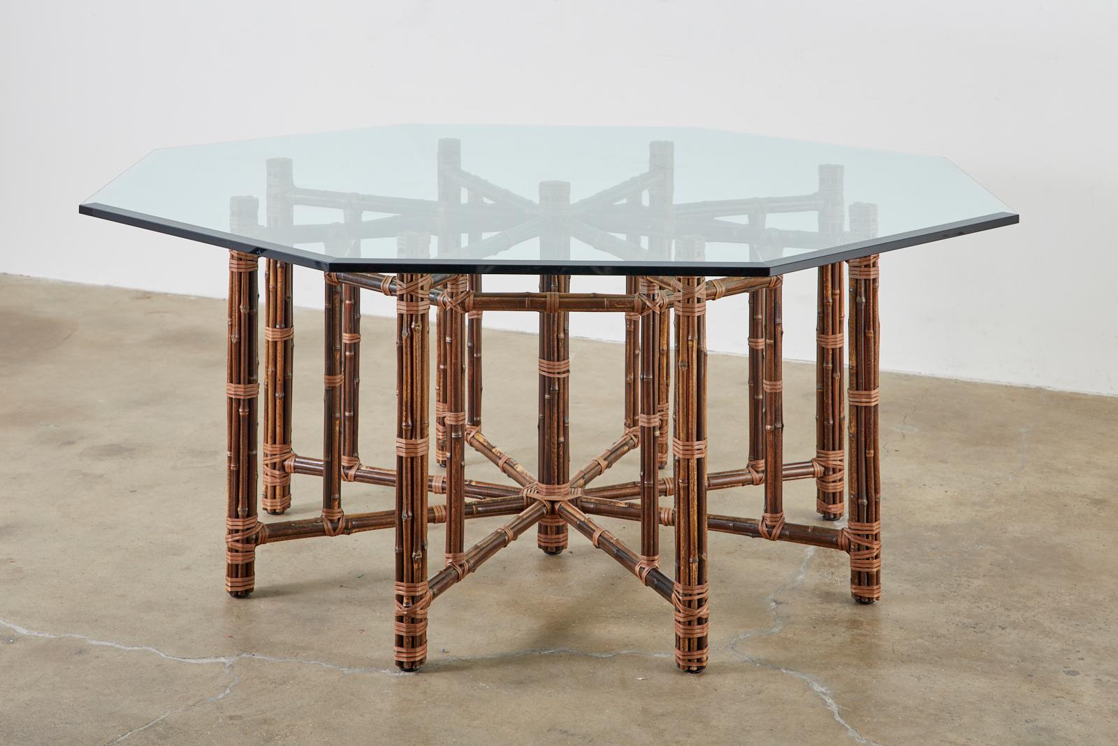 McGuire California Modern Octagonal Bamboo Rattan Dining Table 4