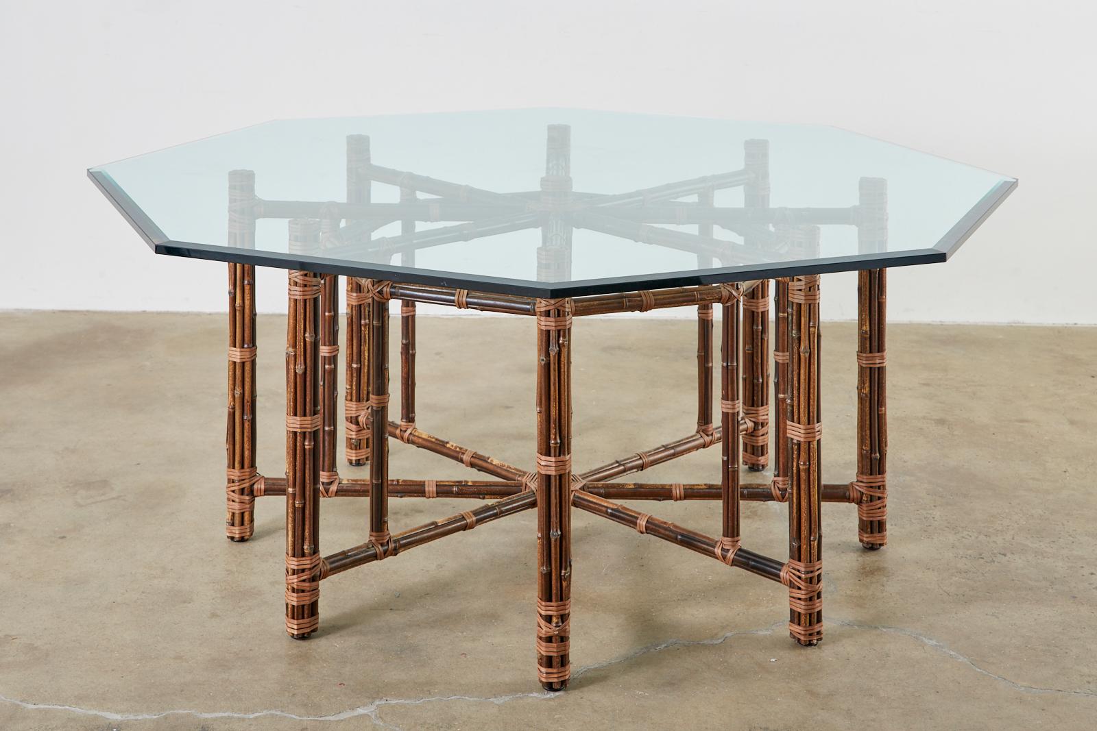 Hand-Crafted McGuire California Modern Octagonal Bamboo Rattan Dining Table