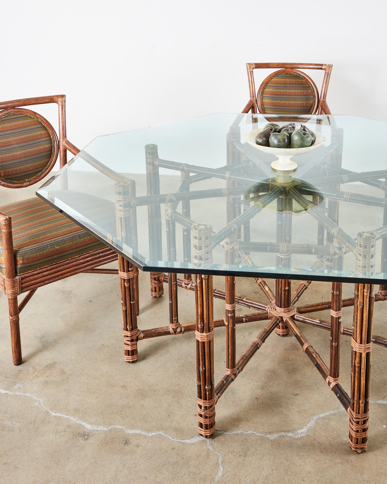 McGuire California Modern Octagonal Bamboo Rattan Dining Table In Good Condition In Rio Vista, CA