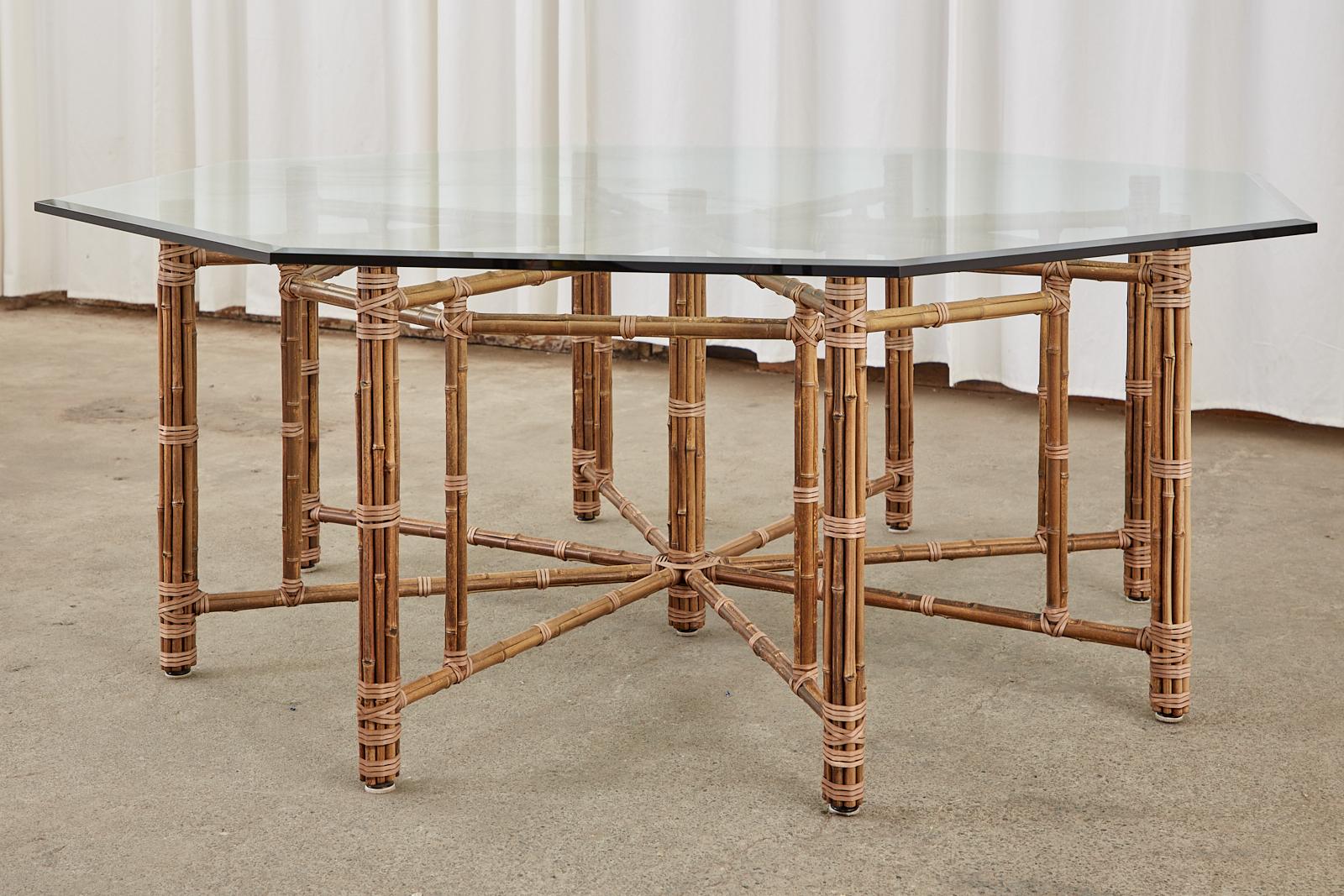 20th Century McGuire California Modern Octagonal Bamboo Rattan Dining Table