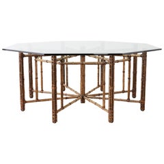 McGuire California Modern Octagonal Bamboo Rattan Dining Table