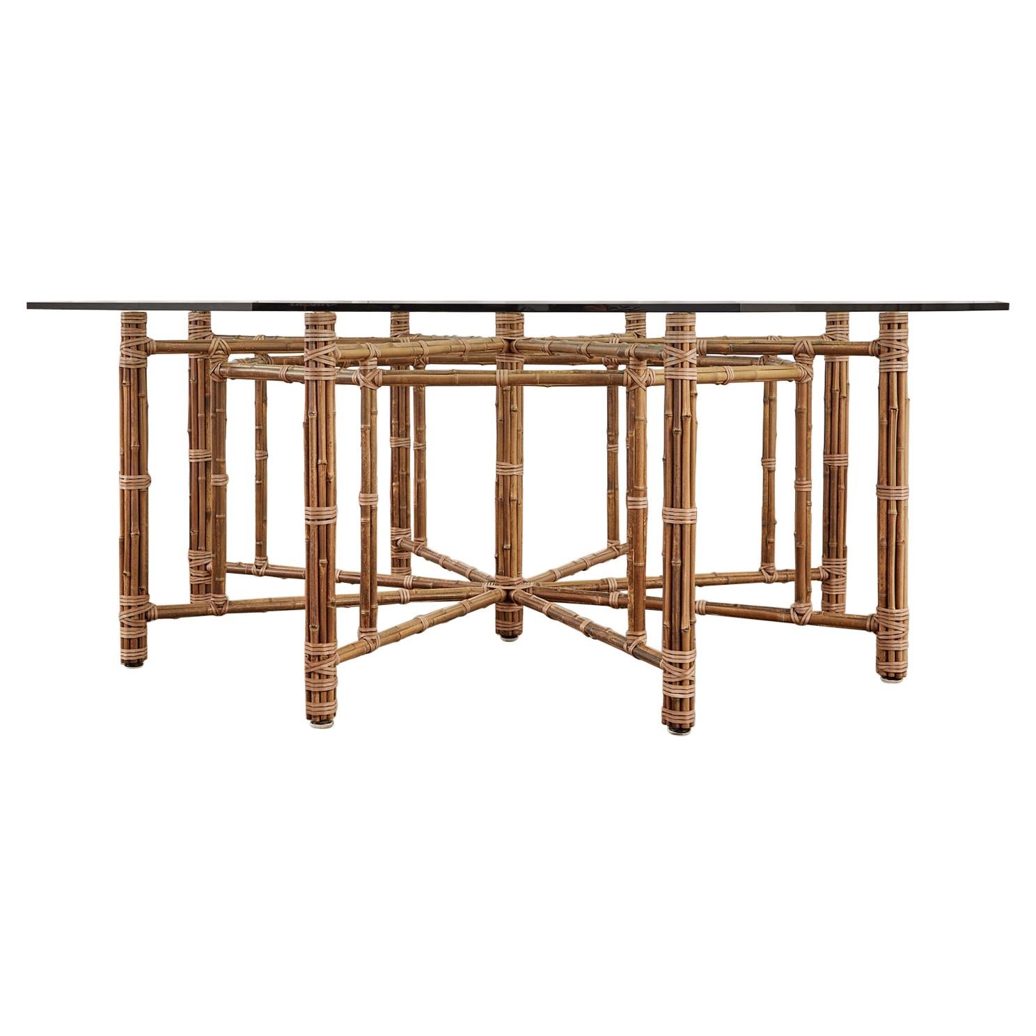 McGuire California Modern Octagonal Bamboo Rattan Dining Table