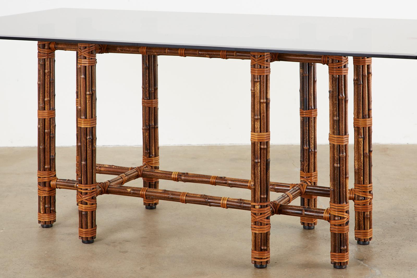 Beveled McGuire California Modern Rectangular Bamboo Rattan Dining Table