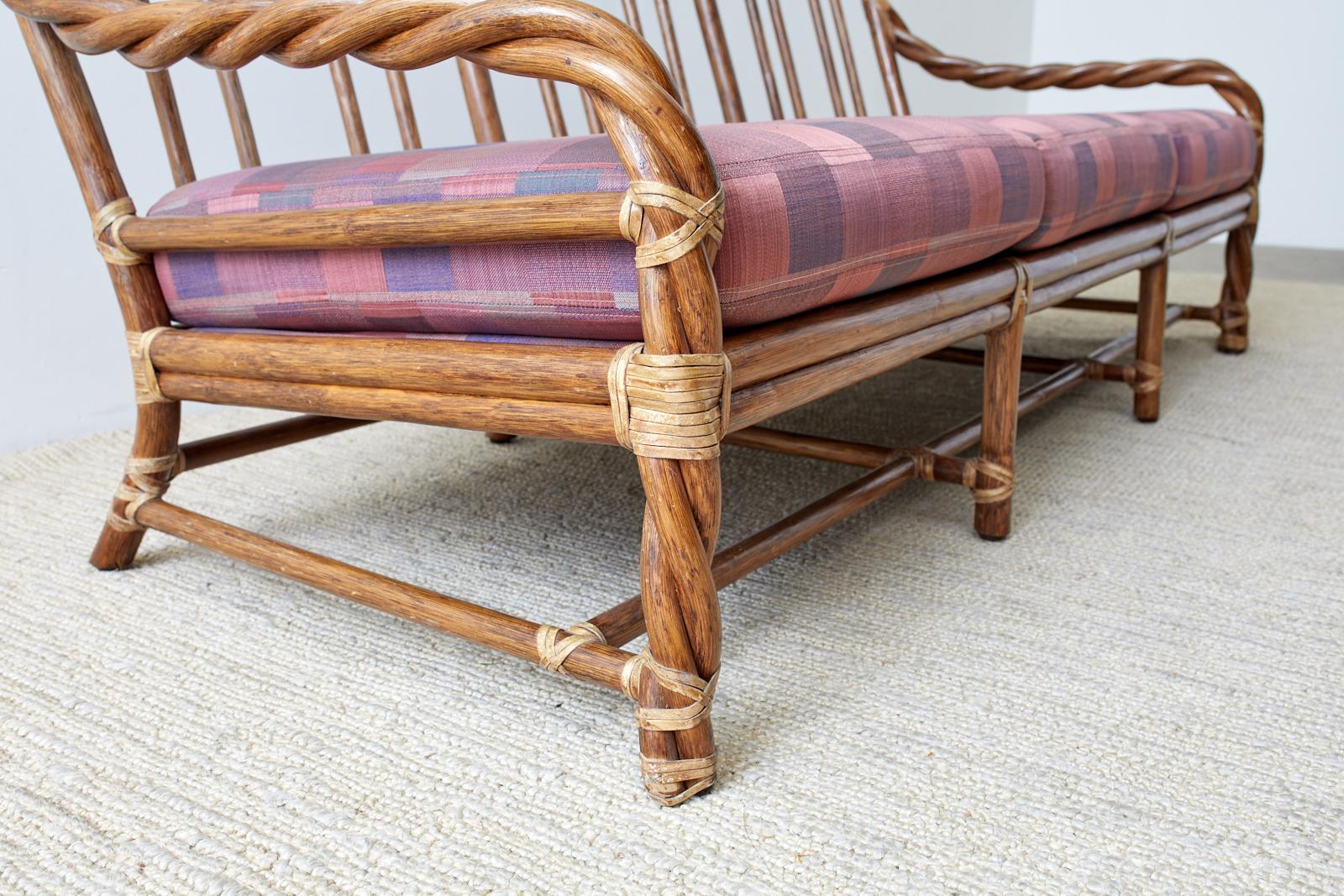McGuire California Organic Modern Twisted Rattan Sofa In Good Condition In Rio Vista, CA