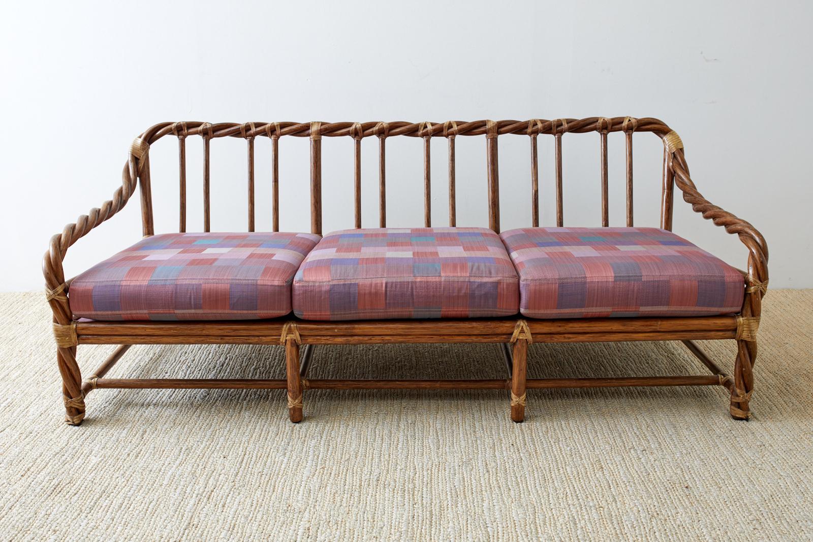 20th Century McGuire California Organic Modern Twisted Rattan Sofa