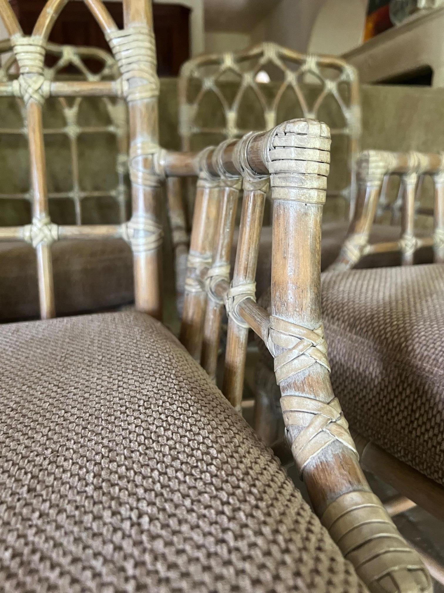 McGuire Cathedral Rattan Arm Chair & Cushion, c. 1980's For Sale 3