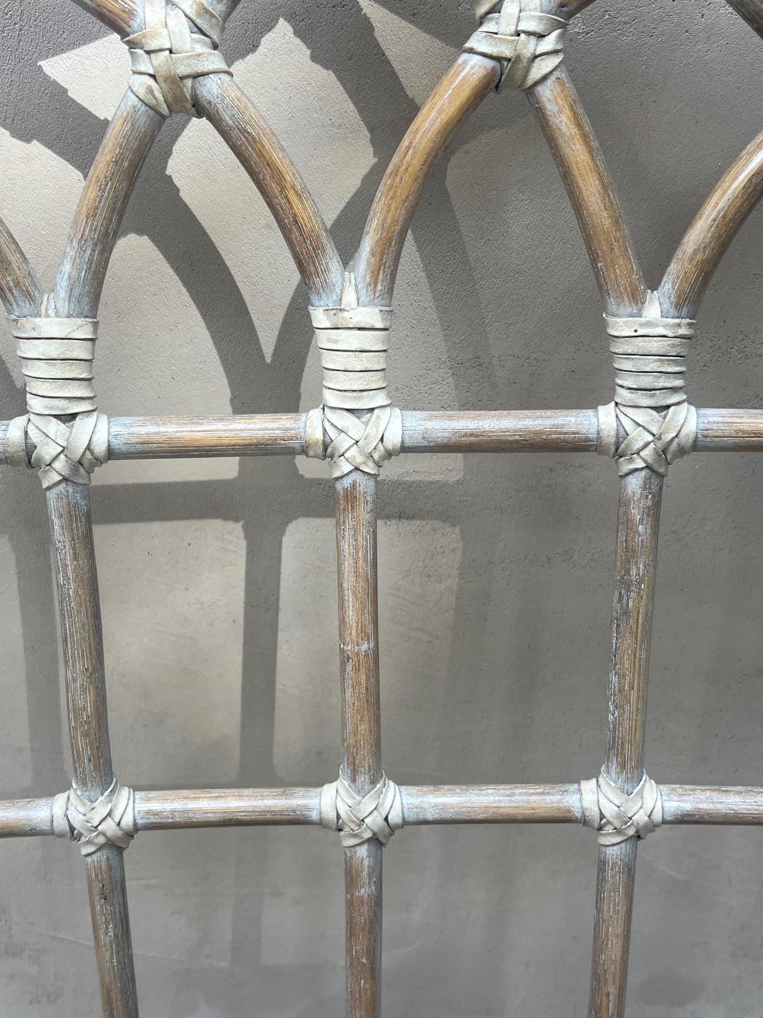 McGuire Cathedral Rattan Arm Chair & Cushion, c. 1980's In Good Condition For Sale In Ross, CA
