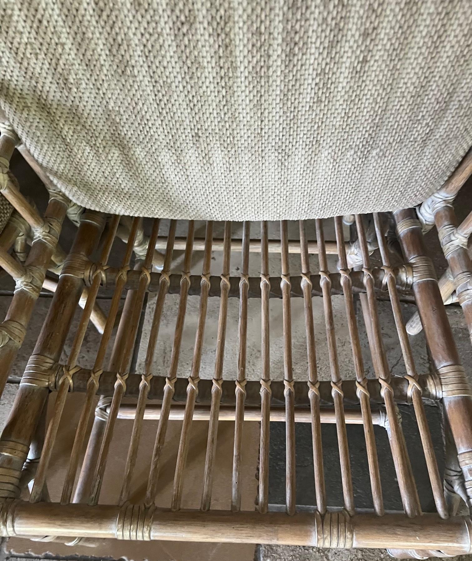 Leather McGuire Cathedral Rattan Arm Chair & Cushion, c. 1980's For Sale