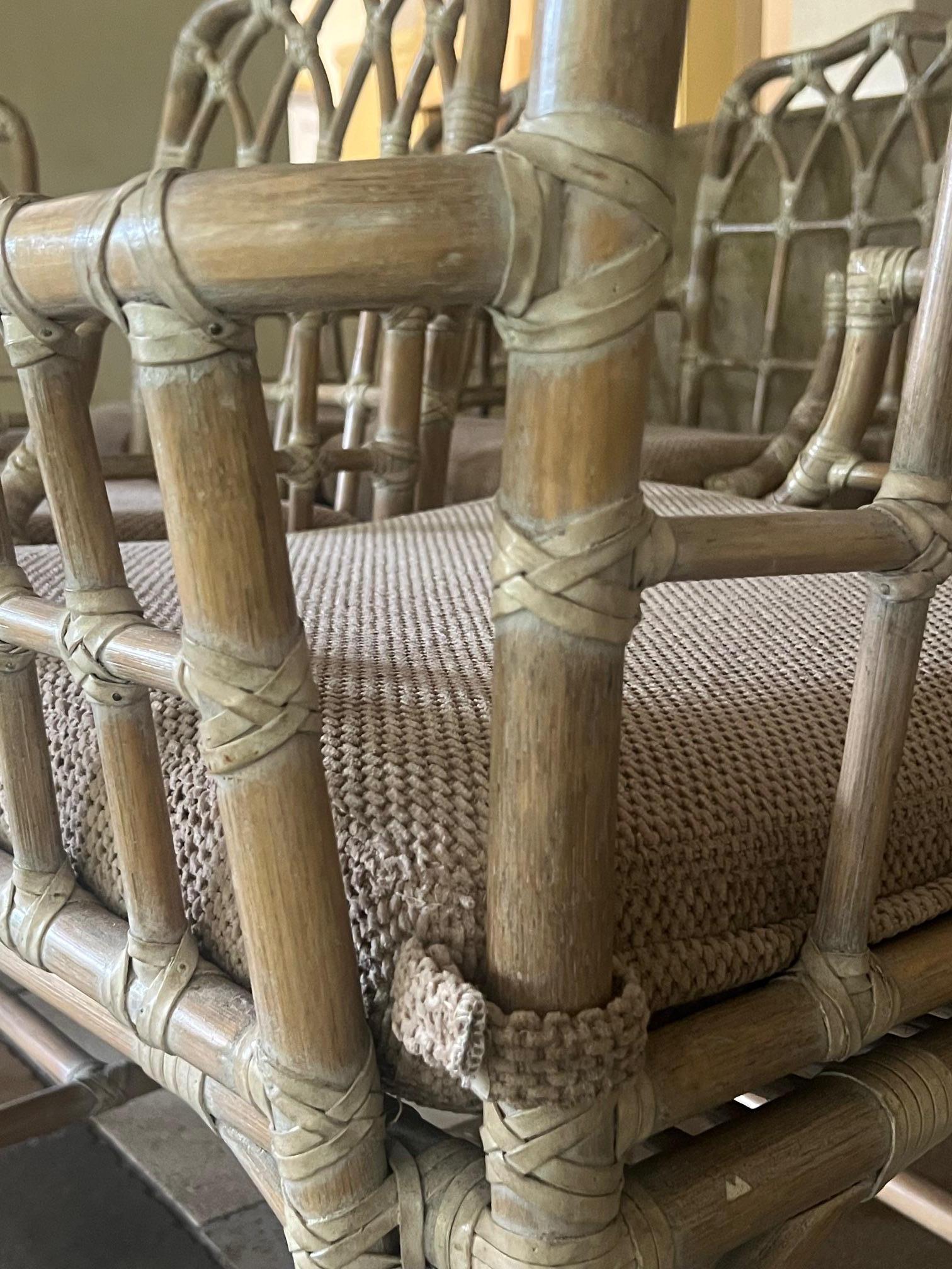McGuire Cathedral Rattan Arm Chair & Cushion, c. 1980's For Sale 1
