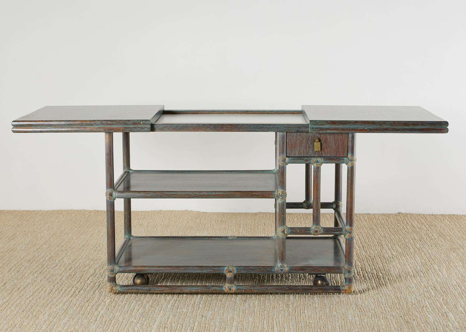 McGuire Cerused Rattan Oak Bar Cart Server Buffet 4
